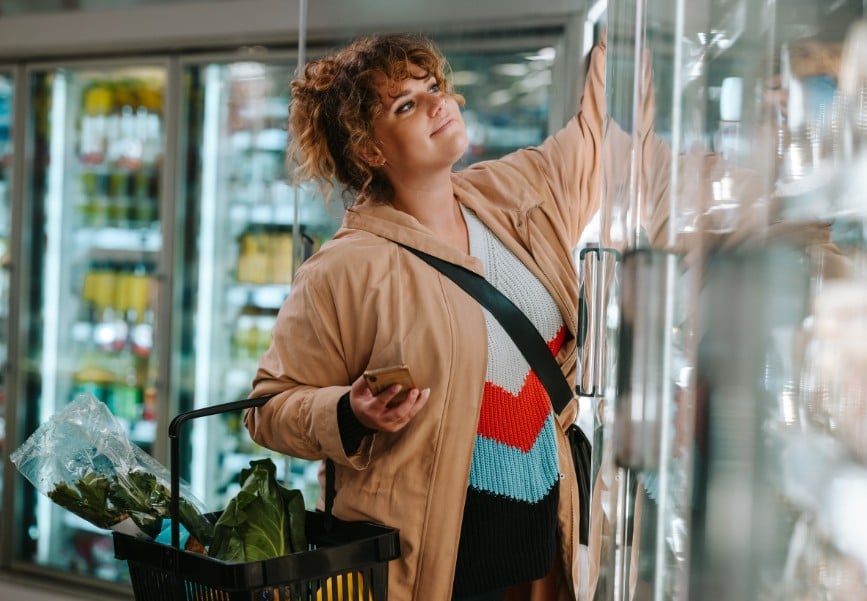 A customer shopping at a grocery store